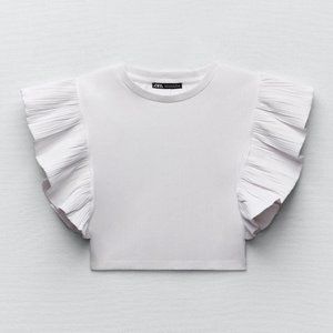 Zara Ruffled Ribbed T-Shirt